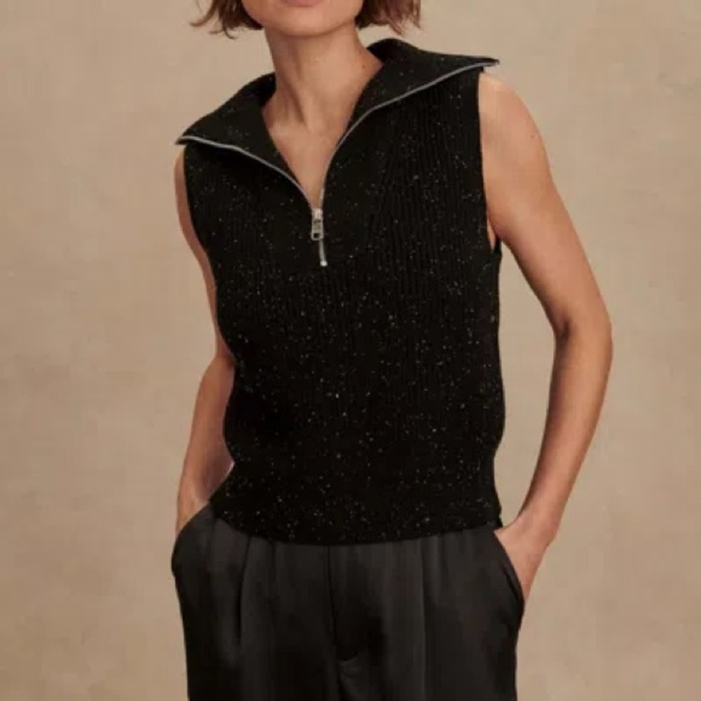 Varley Hally Half-Zip Rib Vest in Black Fleck size M